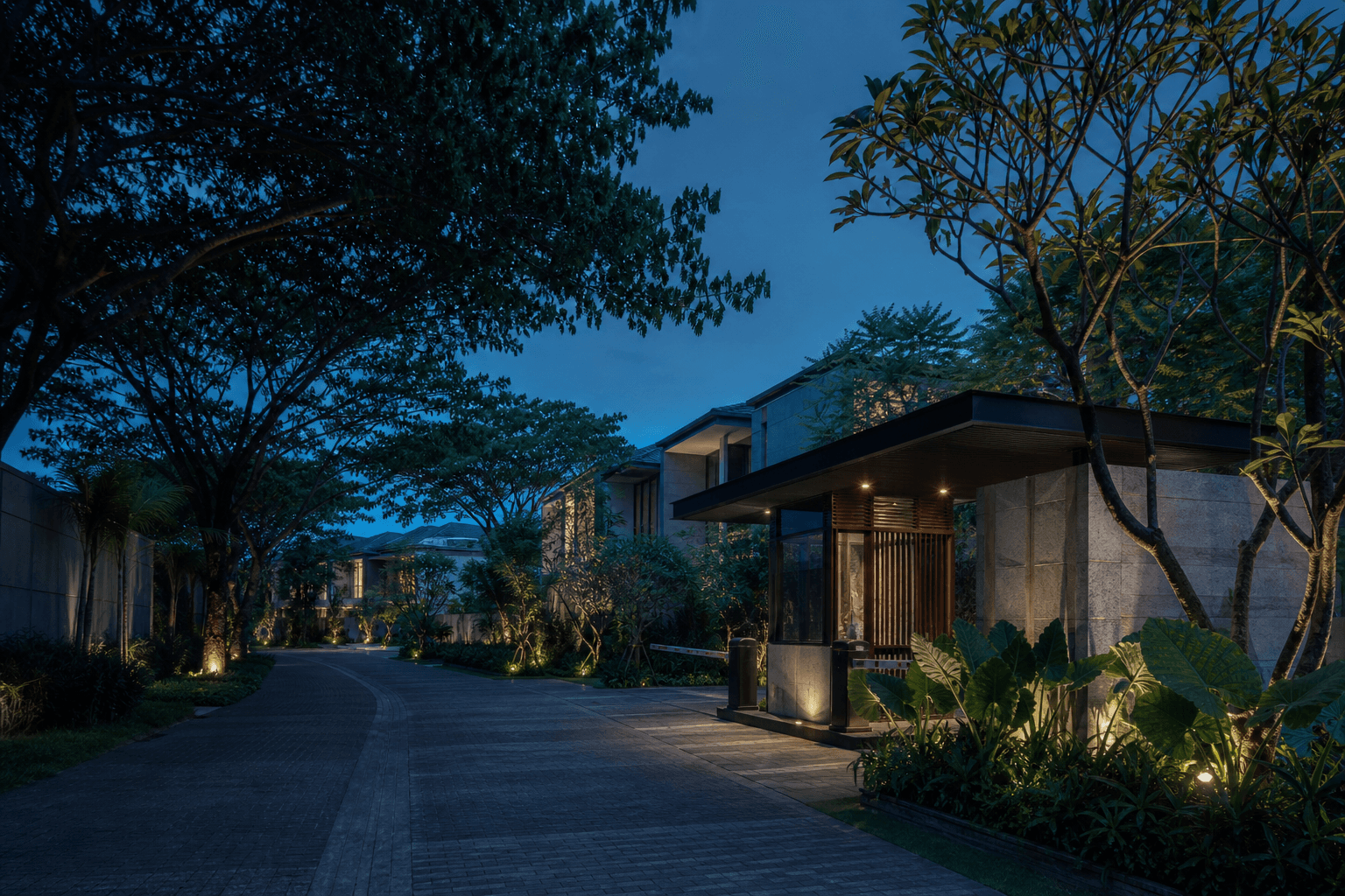 Akses masuk OPAL Residence pada malam hari